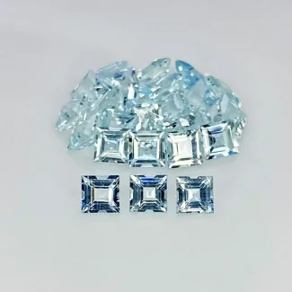 8.28 Carat Aquamarine 4mm Step Cut Square Shape A+ Grade Gemstones Parcel - Total 25 Pcs.