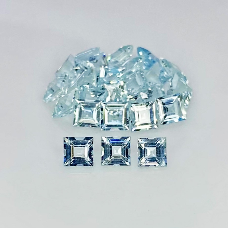 8.28 Carat Aquamarine 4mm Step Cut Square Shape A+ Grade Gemstones Parcel - Total 25 Pcs.