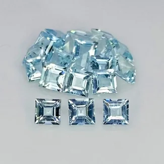 6.28 Carat Aquamarine 4mm Step Cut Square Shape AA Grade Gemstones Parcel - Total 20 Pcs.