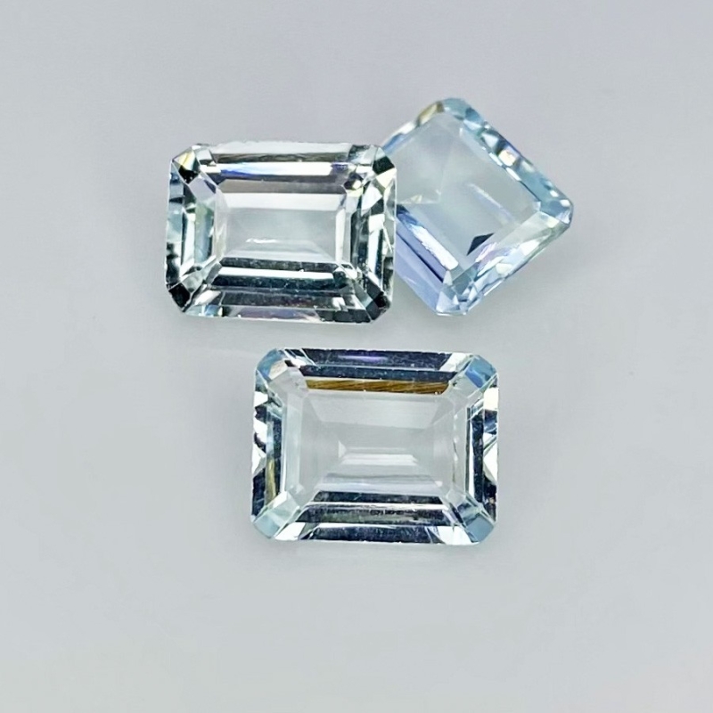 7.6 Carat Aquamarine 10x8mm Step Cut Octagon Shape A Grade Gemstones Parcel - Total 3 Pcs.