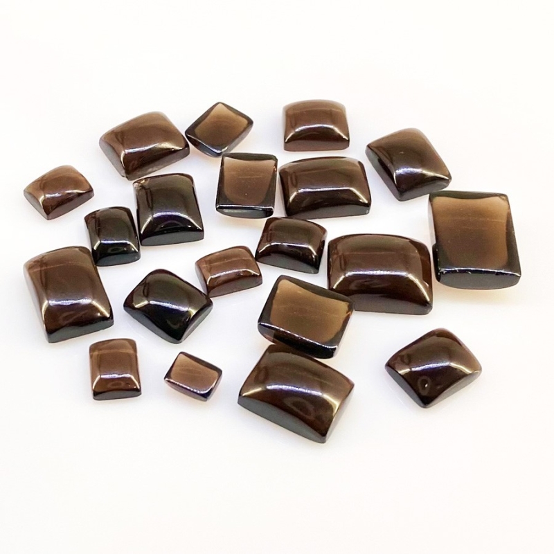 122.65 Carat Smoky Quartz 7x5-16x12mm Smooth Cushion Shape AAA Grade Cabochons Parcel - Total 20 Pcs.