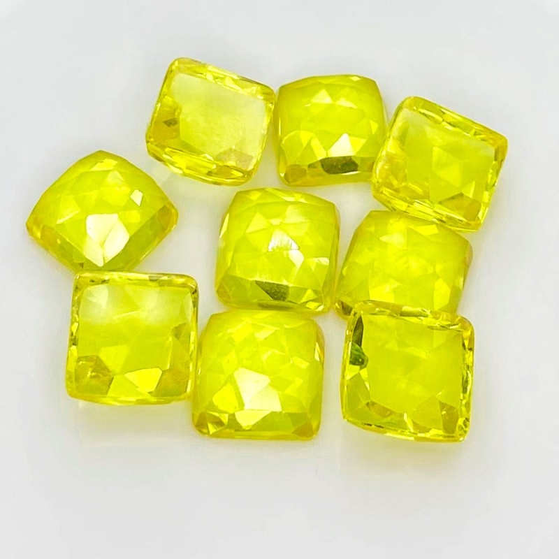  113.25 Cts. Lab Yellow Sapphire 12mm Rose Cut Square Cushion Shape AAA Grade Cabochons Parcel - Total 9 Pcs.