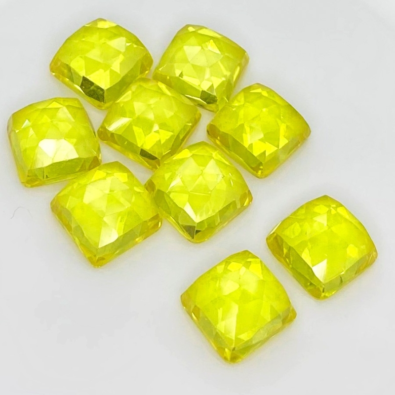  113.25 Cts. Lab Yellow Sapphire 12mm Rose Cut Square Cushion Shape AAA Grade Cabochons Parcel - Total 9 Pcs.