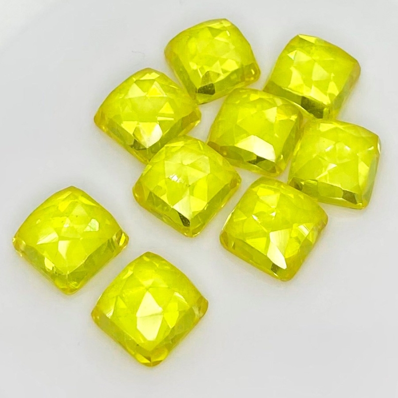  113.25 Cts. Lab Yellow Sapphire 12mm Rose Cut Square Cushion Shape AAA Grade Cabochons Parcel - Total 9 Pcs.
