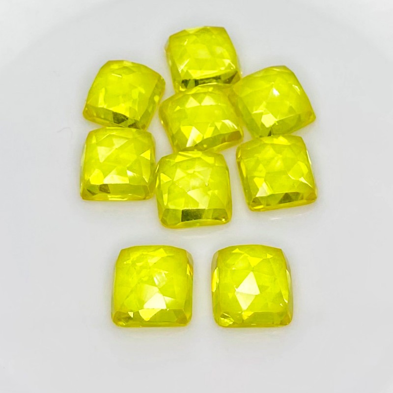 Lab Yellow Sapphire Rose Cut Square Cushion Shape AAA Grade Cabochon Parcel - 12mm - 9 Pc. - 113.25 Cts.