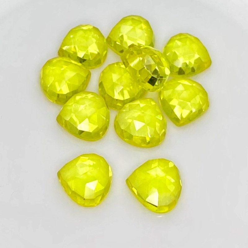  89.75 Cts. Lab Yellow Sapphire 12mm Rose Cut Heart Shape AAA Grade Cabochons Parcel - Total 11 Pcs.