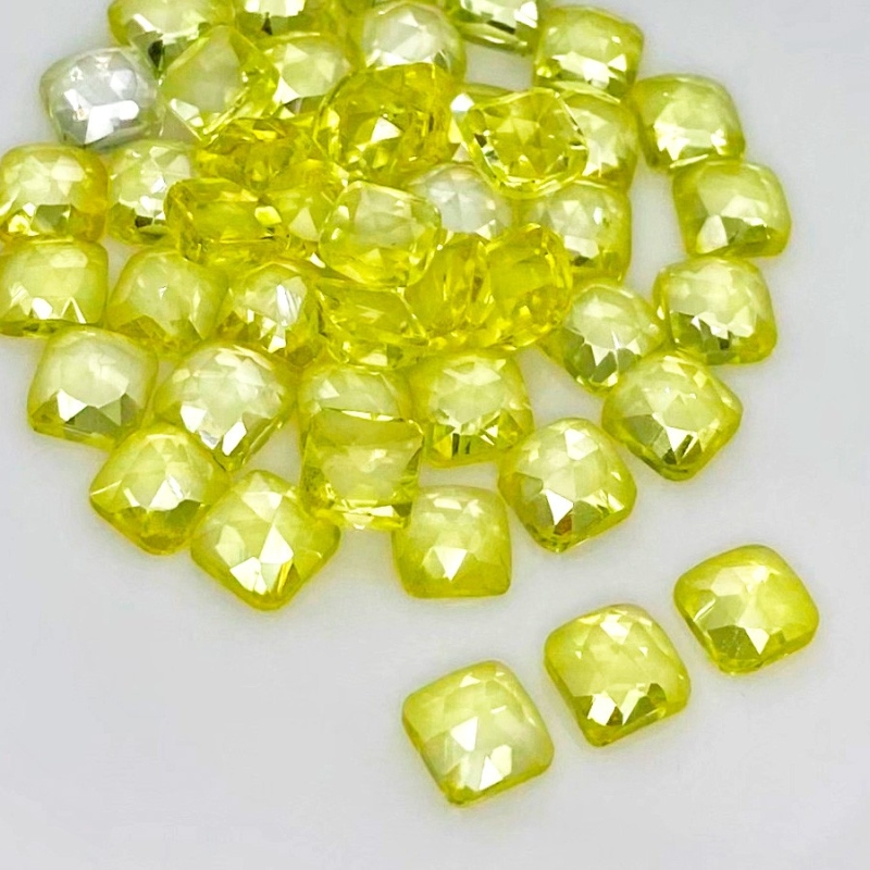  74.20 Cts. Lab Yellow Sapphire 6mm Rose Cut Square Cushion Shape AAA Grade Cabochons Parcel - Total 45 Pcs.