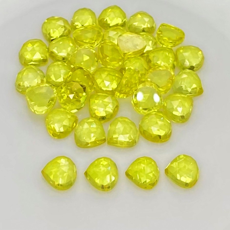  101.25 Cts. Lab Yellow Sapphire 8mm Rose Cut Heart Shape AAA Grade Cabochons Parcel - Total 36 Pcs.