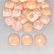 129.40 Cts. Pink Chalcedony 10mm Rose Cut Square Cushion Shape AAA Grade Cabochons Parcel - Total 25 Pcs.