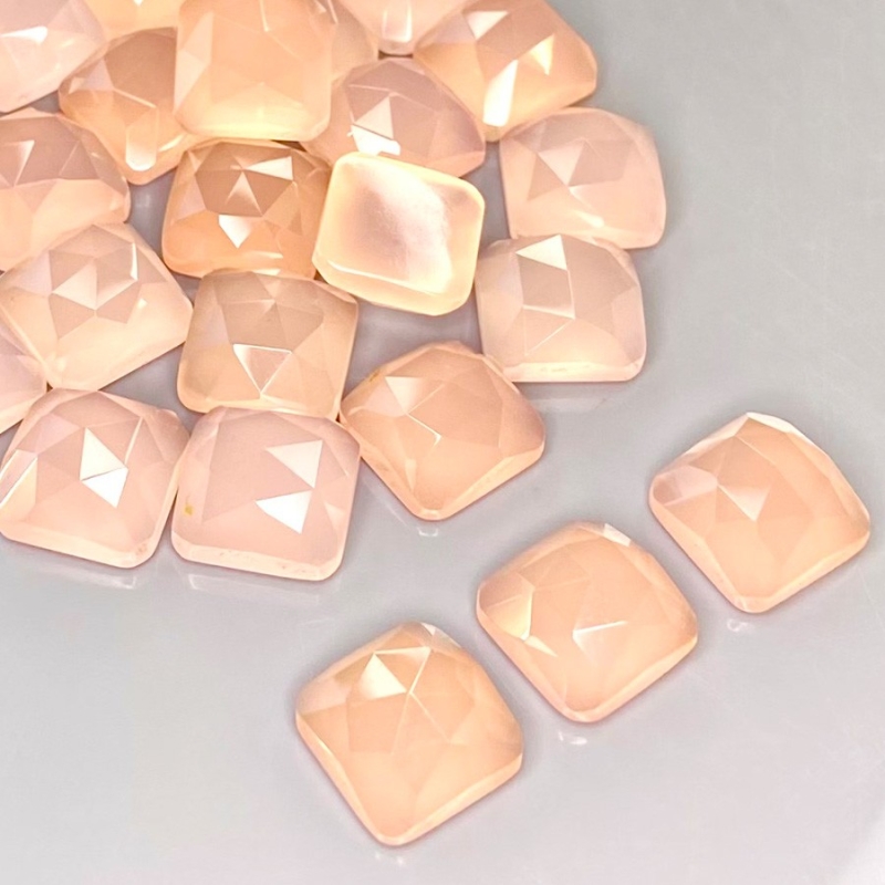 129.40 Cts. Pink Chalcedony 10mm Rose Cut Square Cushion Shape AAA Grade Cabochons Parcel - Total 25 Pcs.