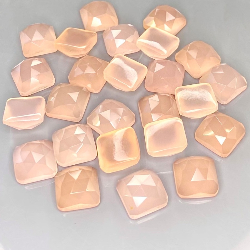 129.40 Cts. Pink Chalcedony 10mm Rose Cut Square Cushion Shape AAA Grade Cabochons Parcel - Total 25 Pcs.