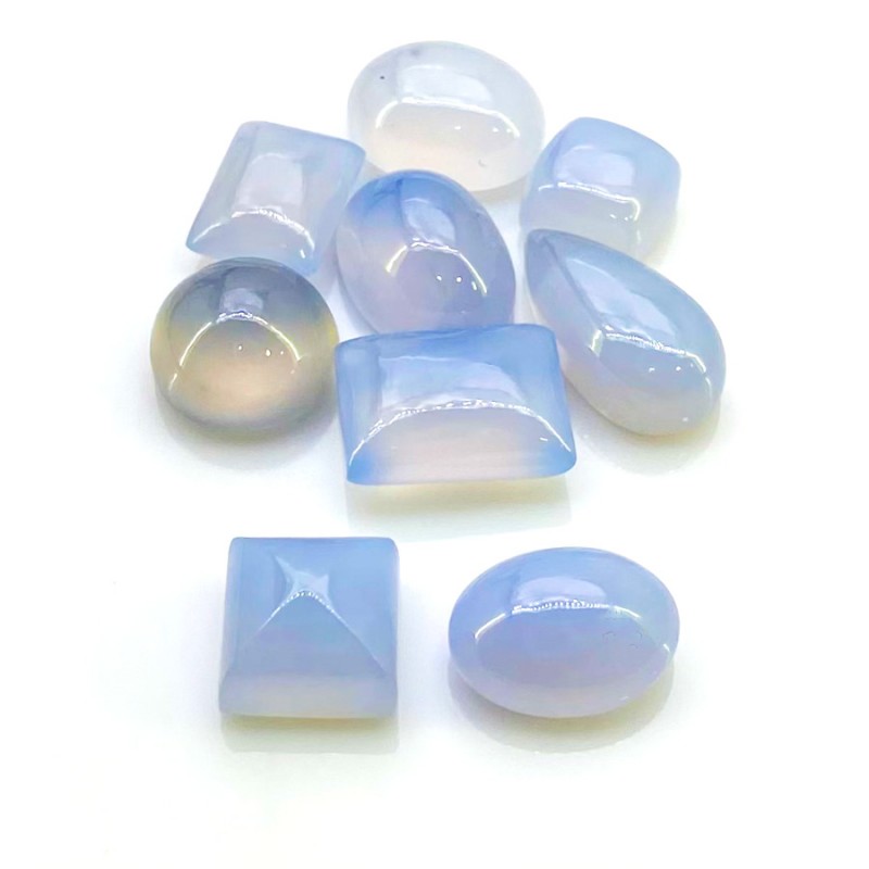 Natural Blue Chalcedony Smooth Mix Shape AA+ Grade Cabochon Parcel - 7.85-13Cts. - 9 Pc. - 95.90 Cts.