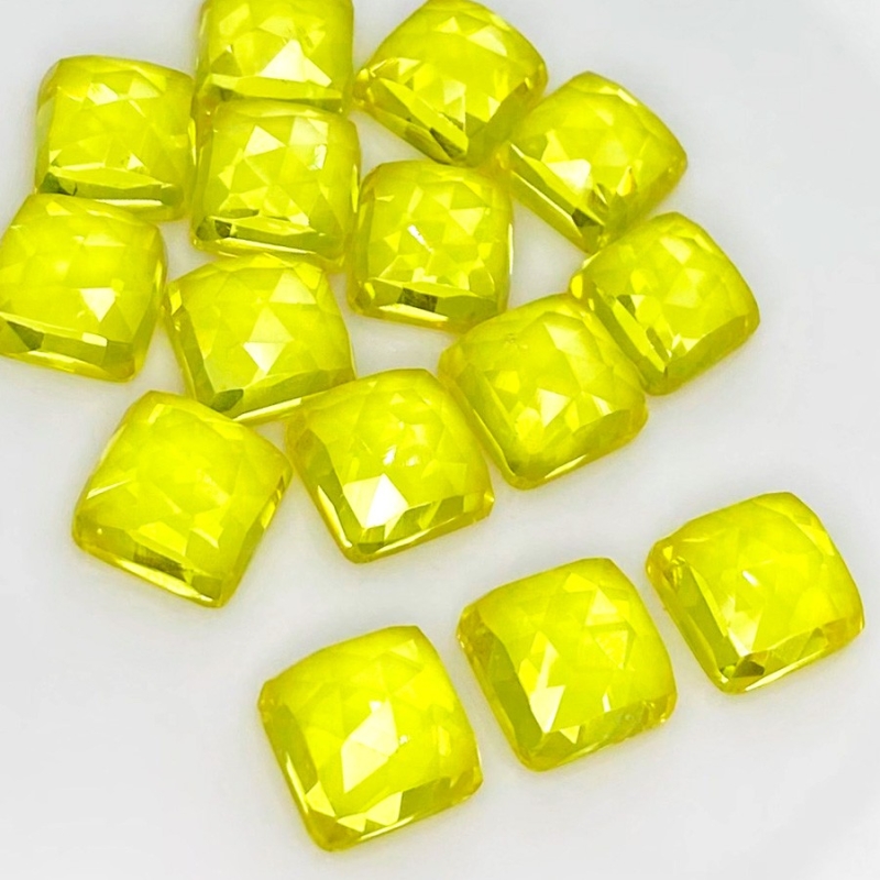  127.35 Cts. Lab Yellow Sapphire 10mm Rose Cut Square Cushion Shape AAA Grade Cabochons Parcel - Total 15 Pcs.