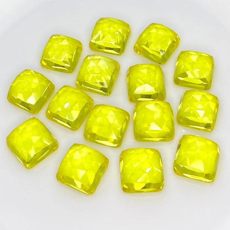  127.35 Cts. Lab Yellow Sapphire 10mm Rose Cut Square Cushion Shape AAA Grade Cabochons Parcel - Total 15 Pcs.