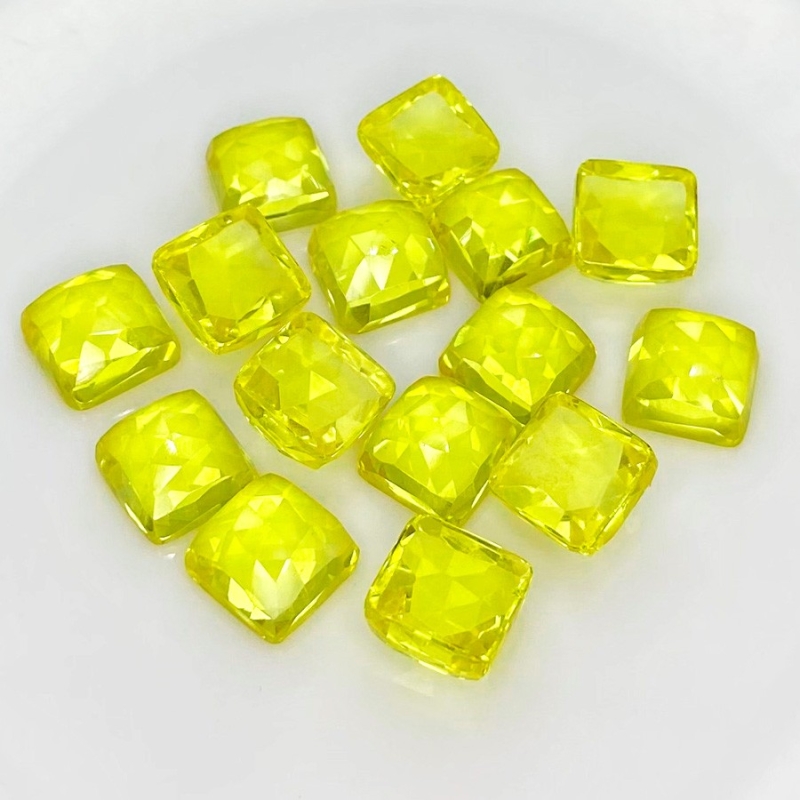  127.35 Cts. Lab Yellow Sapphire 10mm Rose Cut Square Cushion Shape AAA Grade Cabochons Parcel - Total 15 Pcs.