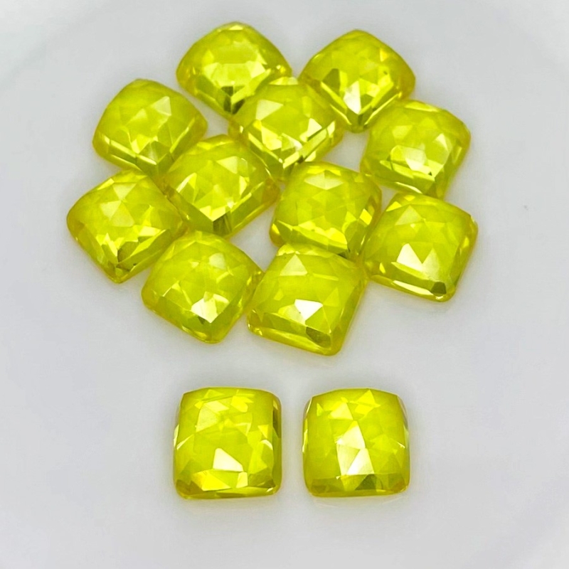  110.35 Cts. Lab Yellow Sapphire 10mm Rose Cut Square Cushion Shape AAA Grade Cabochons Parcel - Total 13 Pcs.