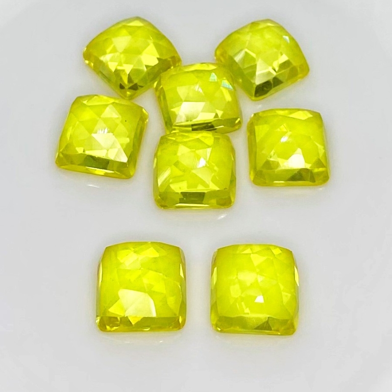  99.20 Cts. Lab Yellow Sapphire 12mm Rose Cut Square Cushion Shape AAA Grade Cabochons Parcel - Total 8 Pcs.
