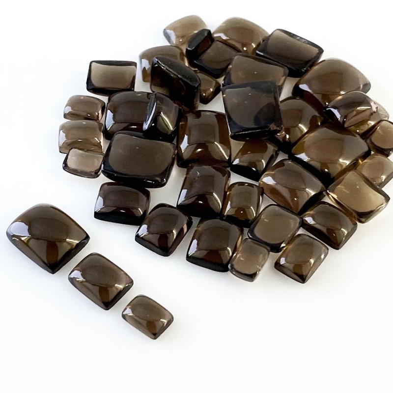 122.60 Carat Smoky Quartz 7x5-12x10mm Smooth Cushion Shape AAA Grade Cabochons Parcel - Total 40 Pcs.