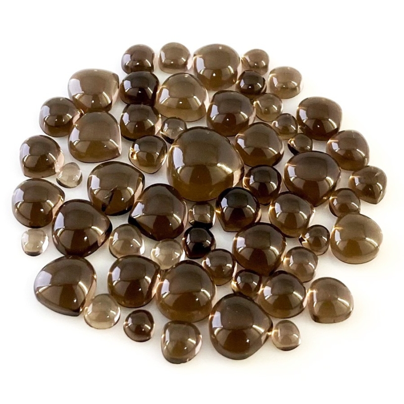 105.10 Carat Smoky Quartz 4-14mm Smooth Heart Shape AAA Grade Cabochons Parcel - Total 55 Pcs.