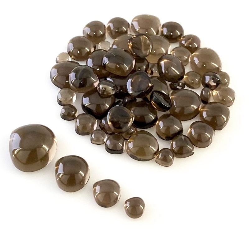 105.10 Carat Smoky Quartz 4-14mm Smooth Heart Shape AAA Grade Cabochons Parcel - Total 55 Pcs.