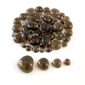 105.10 Carat Smoky Quartz 4-14mm Smooth Heart Shape AAA Grade Cabochons Parcel - Total 55 Pcs.