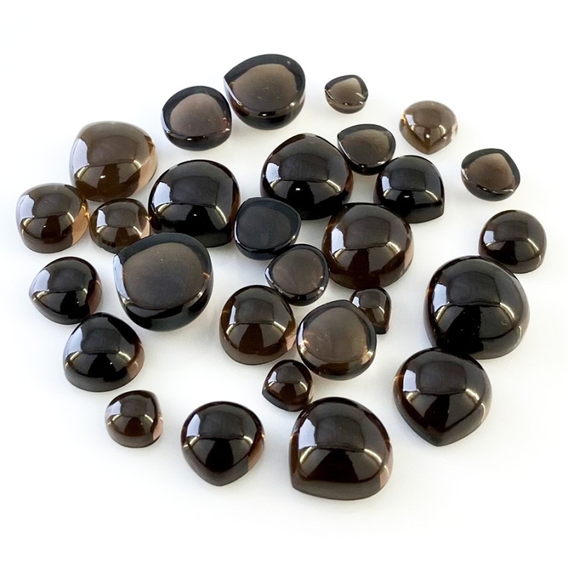 160.80 Carat Smoky Quartz 7-15mm Smooth Heart Shape AAA Grade Cabochons Parcel - Total 28 Pcs.