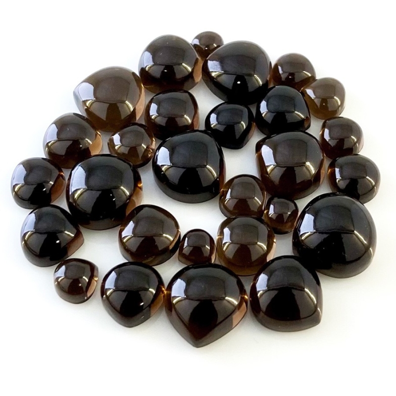 160.80 Carat Smoky Quartz 7-15mm Smooth Heart Shape AAA Grade Cabochons Parcel - Total 28 Pcs.