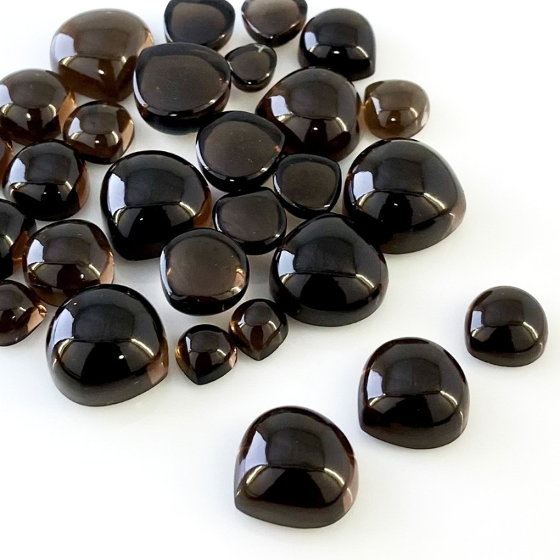 160.80 Carat Smoky Quartz 7-15mm Smooth Heart Shape AAA Grade Cabochons Parcel - Total 28 Pcs.