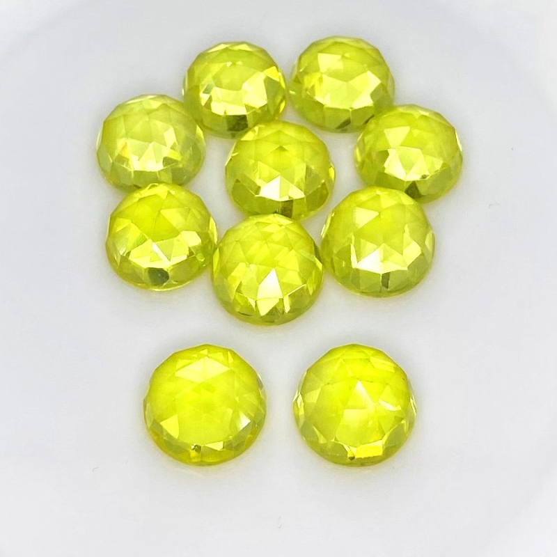  100.90 Cts. Lab Yellow Sapphire 12mm Rose Cut Round Shape AAA Grade Cabochons Parcel - Total 10 Pcs.