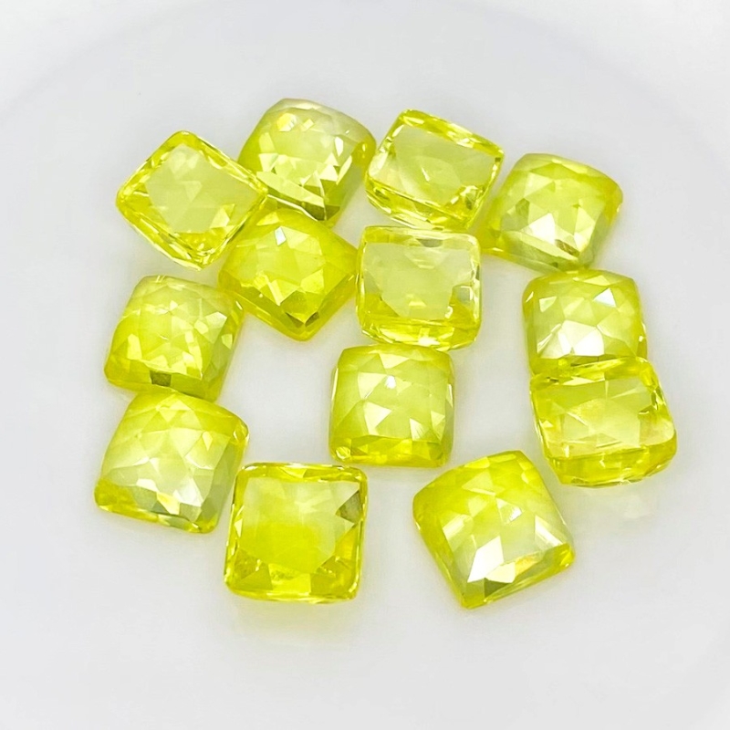  104.45 Cts. Lab Yellow Sapphire 10mm Rose Cut Square Cushion Shape AAA Grade Cabochons Parcel - Total 13 Pcs.