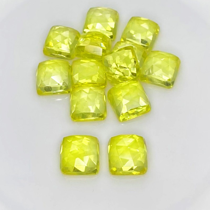 Lab Yellow Sapphire Rose Cut Square Cushion Shape AAA Grade Cabochon Parcel - 10mm - 13 Pc. - 104.45 Cts.