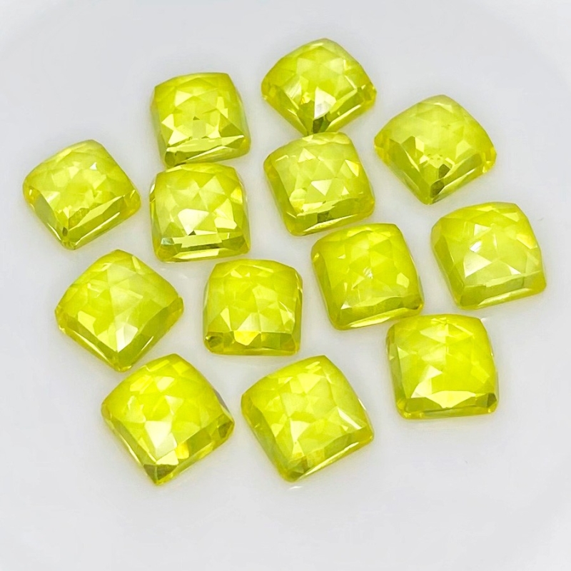  109.25 Cts. Lab Yellow Sapphire 10mm Rose Cut Square Cushion Shape AAA Grade Cabochons Parcel - Total 13 Pcs.