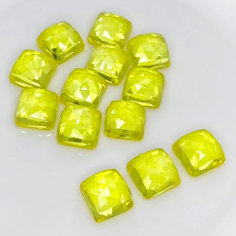  109.25 Cts. Lab Yellow Sapphire 10mm Rose Cut Square Cushion Shape AAA Grade Cabochons Parcel - Total 13 Pcs.