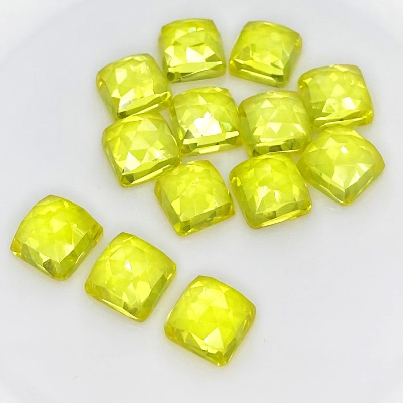  109.25 Cts. Lab Yellow Sapphire 10mm Rose Cut Square Cushion Shape AAA Grade Cabochons Parcel - Total 13 Pcs.