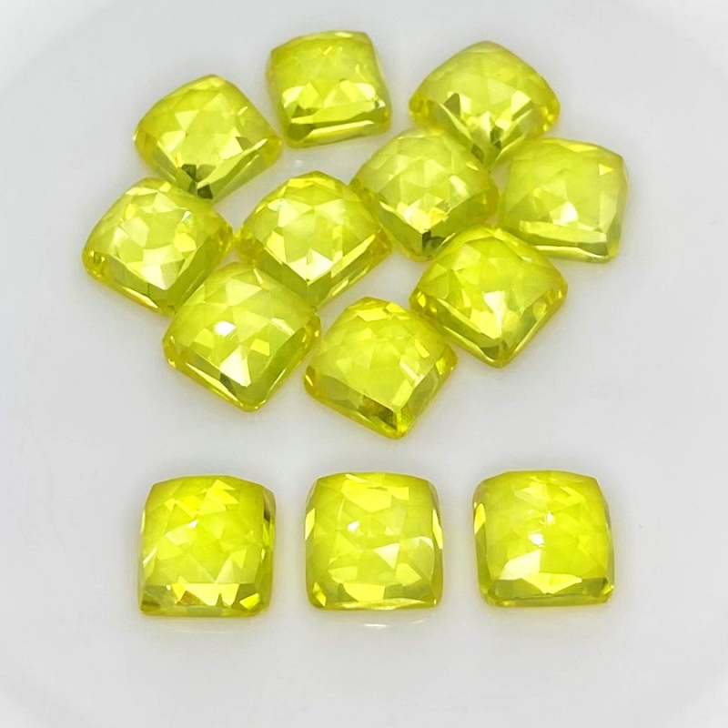 109.25 Cts. Lab Yellow Sapphire 10mm Rose Cut Square Cushion Shape AAA Grade Cabochons Parcel - Total 13 Pcs.
