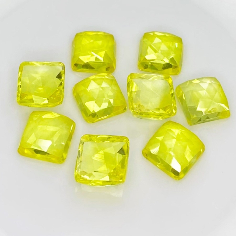  107.85 Cts. Lab Yellow Sapphire 12mm Rose Cut Square Cushion Shape AAA Grade Cabochons Parcel - Total 9 Pcs.
