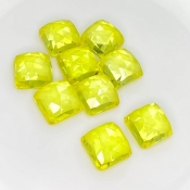  107.85 Cts. Lab Yellow Sapphire 12mm Rose Cut Square Cushion Shape AAA Grade Cabochons Parcel - Total 9 Pcs.