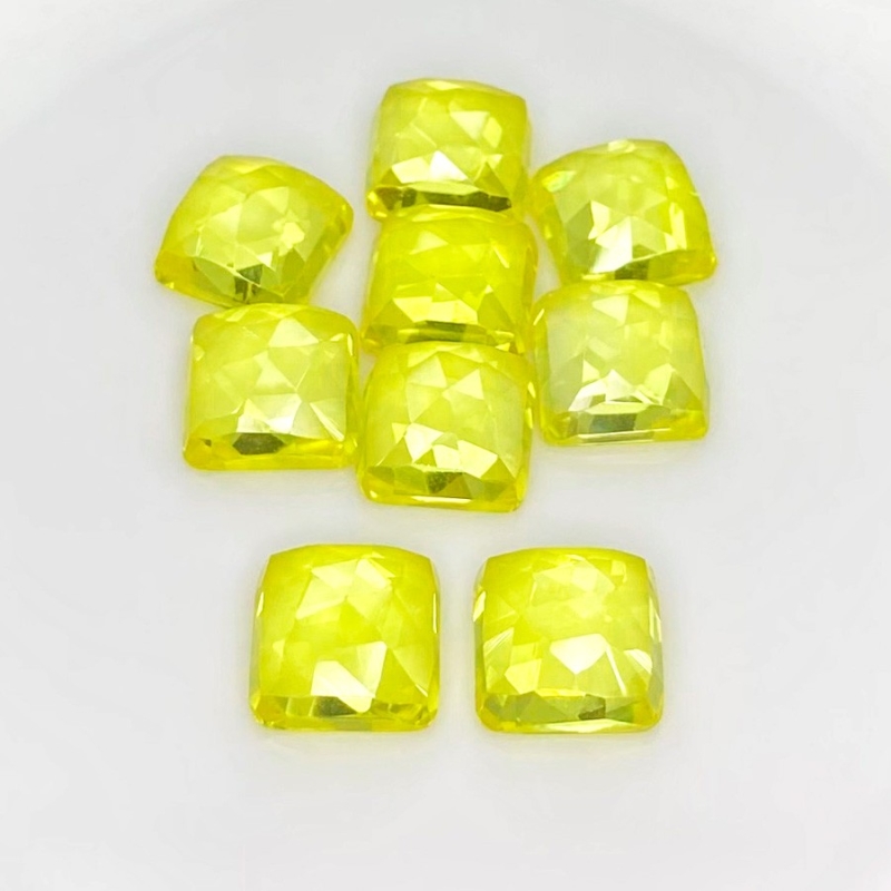  107.85 Cts. Lab Yellow Sapphire 12mm Rose Cut Square Cushion Shape AAA Grade Cabochons Parcel - Total 9 Pcs.