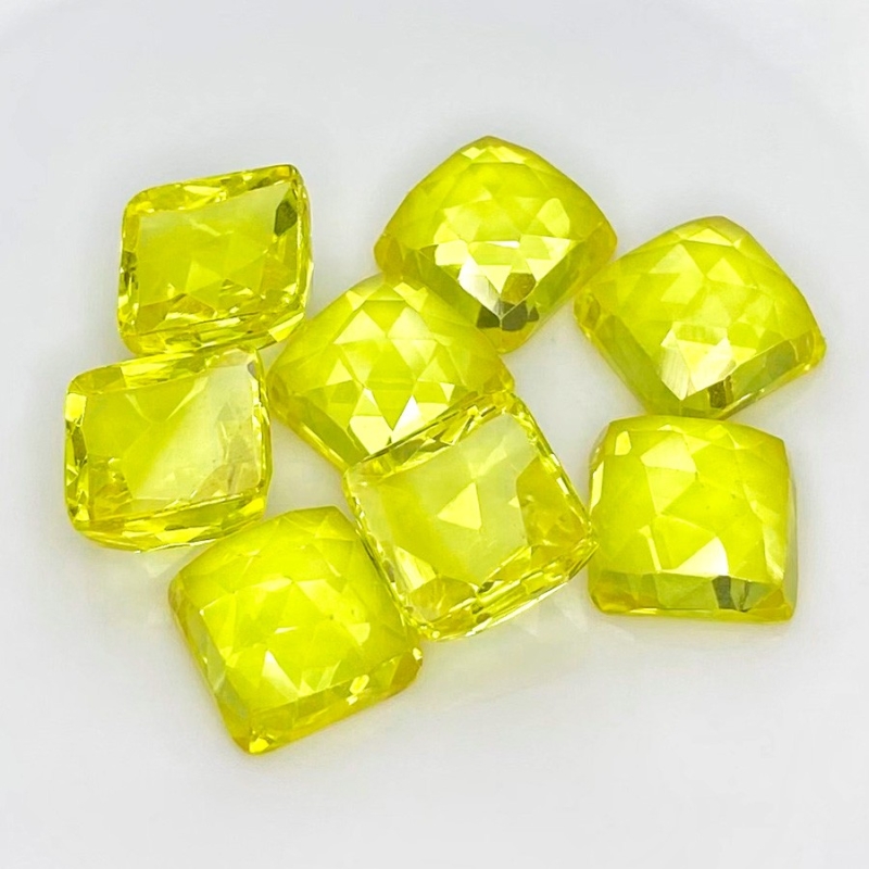  101.20 Cts. Lab Yellow Sapphire 12mm Rose Cut Square Cushion Shape AAA Grade Cabochons Parcel - Total 8 Pcs.