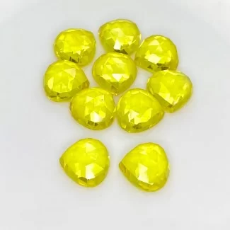  82 Cts. Lab Yellow Sapphire 12mm Rose Cut Heart Shape AAA Grade Cabochons Parcel - Total 10 Pcs.