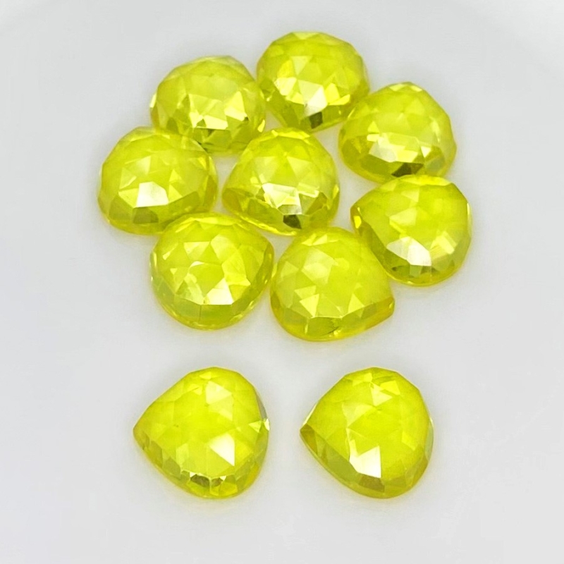  82.75 Cts. Lab Yellow Sapphire 12mm Rose Cut Heart Shape AAA Grade Cabochons Parcel - Total 10 Pcs.