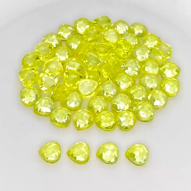  71.50 Cts. Lab Yellow Sapphire 6mm Rose Cut Heart Shape AAA Grade Cabochons Parcel - Total 54 Pcs.