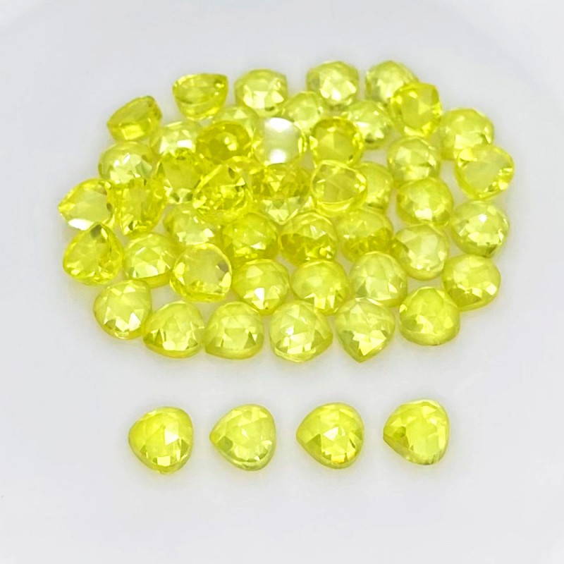  68.55 Cts. Lab Yellow Sapphire 6mm Rose Cut Heart Shape AAA Grade Cabochons Parcel - Total 50 Pcs.