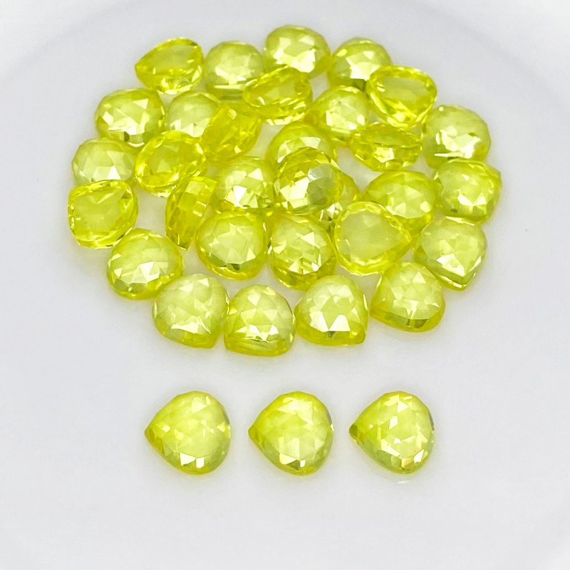 Lab Yellow Sapphire Rose Cut Heart Shape AAA Grade Cabochon Parcel - 8mm - 33 Pc. - 93.90 Cts.