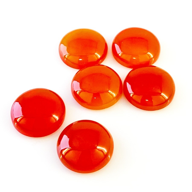 129 Cts. Carnelian 20mm Smooth Round Shape AA Grade Cabochons Parcel - Total 6 Pcs.