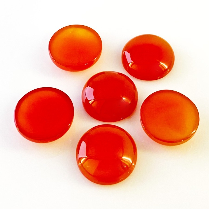 129 Cts. Carnelian 20mm Smooth Round Shape AA Grade Cabochons Parcel - Total 6 Pcs.