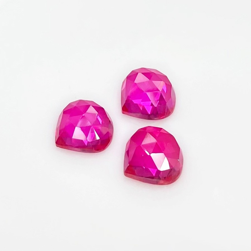  24 Carat Lab Ruby 12mm Rose Cut Heart Shape AAA Grade Cabochons Parcel - Total 3 Pcs.