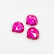  24 Carat Lab Ruby 12mm Rose Cut Heart Shape AAA Grade Cabochons Parcel - Total 3 Pcs.