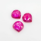  24 Carat Lab Ruby 12mm Rose Cut Heart Shape AAA Grade Cabochons Parcel - Total 3 Pcs.