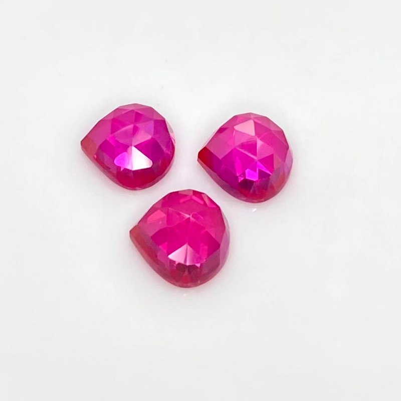  24 Carat Lab Ruby 12mm Rose Cut Heart Shape AAA Grade Cabochons Parcel - Total 3 Pcs.